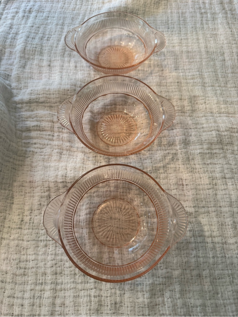 3 Anchor Hocking Coronation Pink depression glass bowl